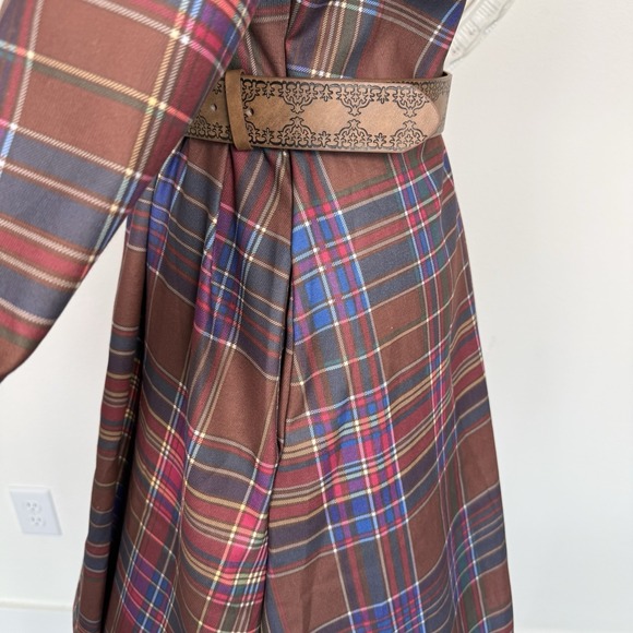 Tartan Plaid Long Sleeve Button Front maxi Dress Belt Womens S-M preppy - Picture 7 of 15